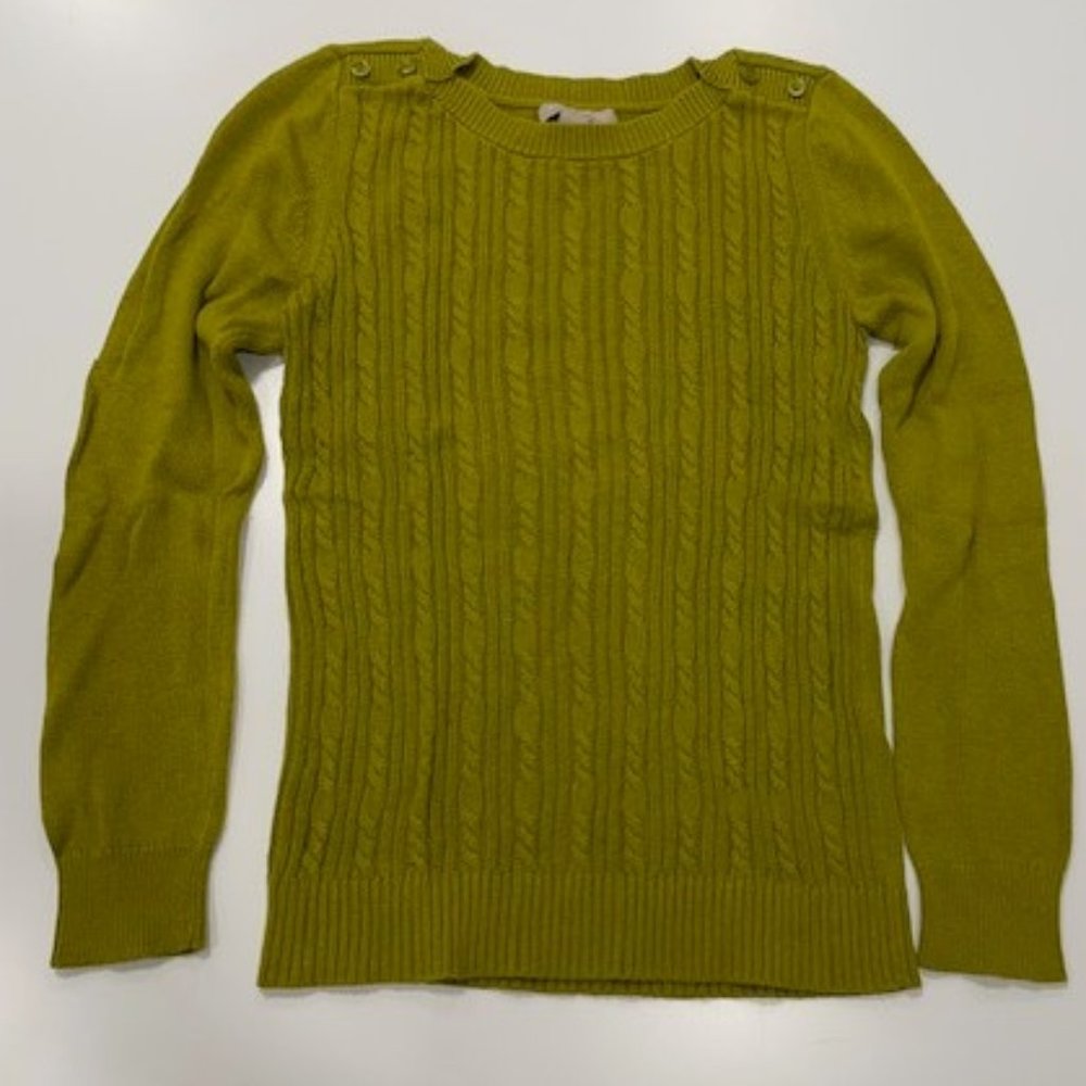 BANANA REPUBLIC Green Cable Knit Sweater with Shoulder Buttons  ~ Size S…